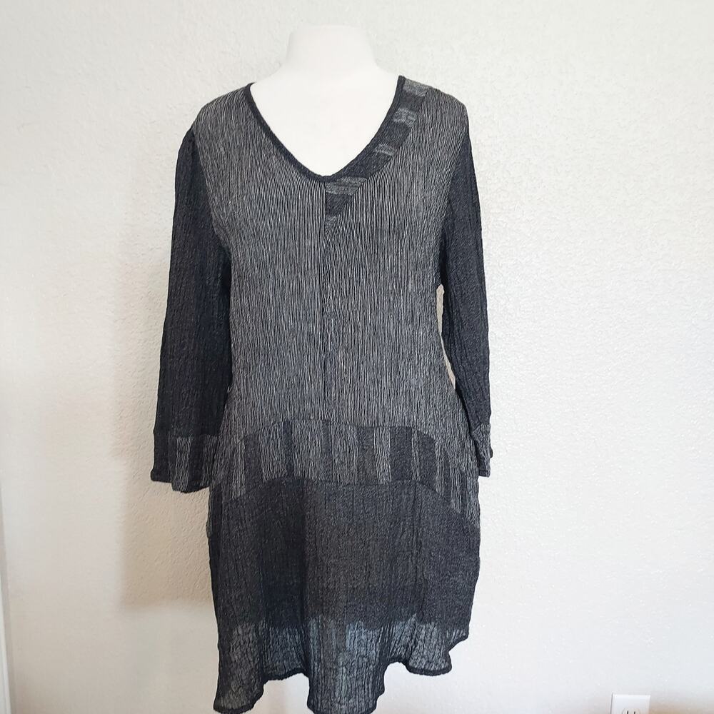 Khangura Black Marled Linen 3/4 Sleeve Shift Dress Size S
